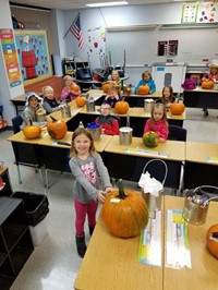 Classroom of students with pumpkins (2nd Grade Pioneer Day - Fall 2017)