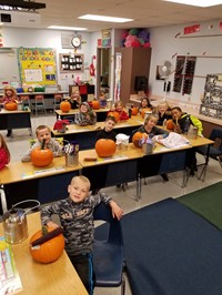 Classroom of students with pumpkins (2nd Grade Pioneer Day - Fall 2017)