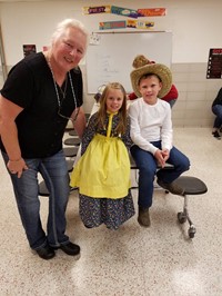 Students dressed in pioneer clothes (2nd Grade Pioneer Day - Fall 2017)