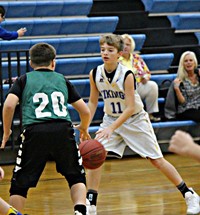 A boy dribbling a basketball