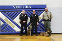 Officer Francis, Turbo the K-9, Chief Dodge, Mach the K-9 and Deputy Klein at GHV junior high