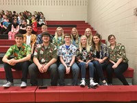high school vocal jazz students dressed in tropical shirts