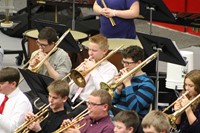 A group of students playing in the band